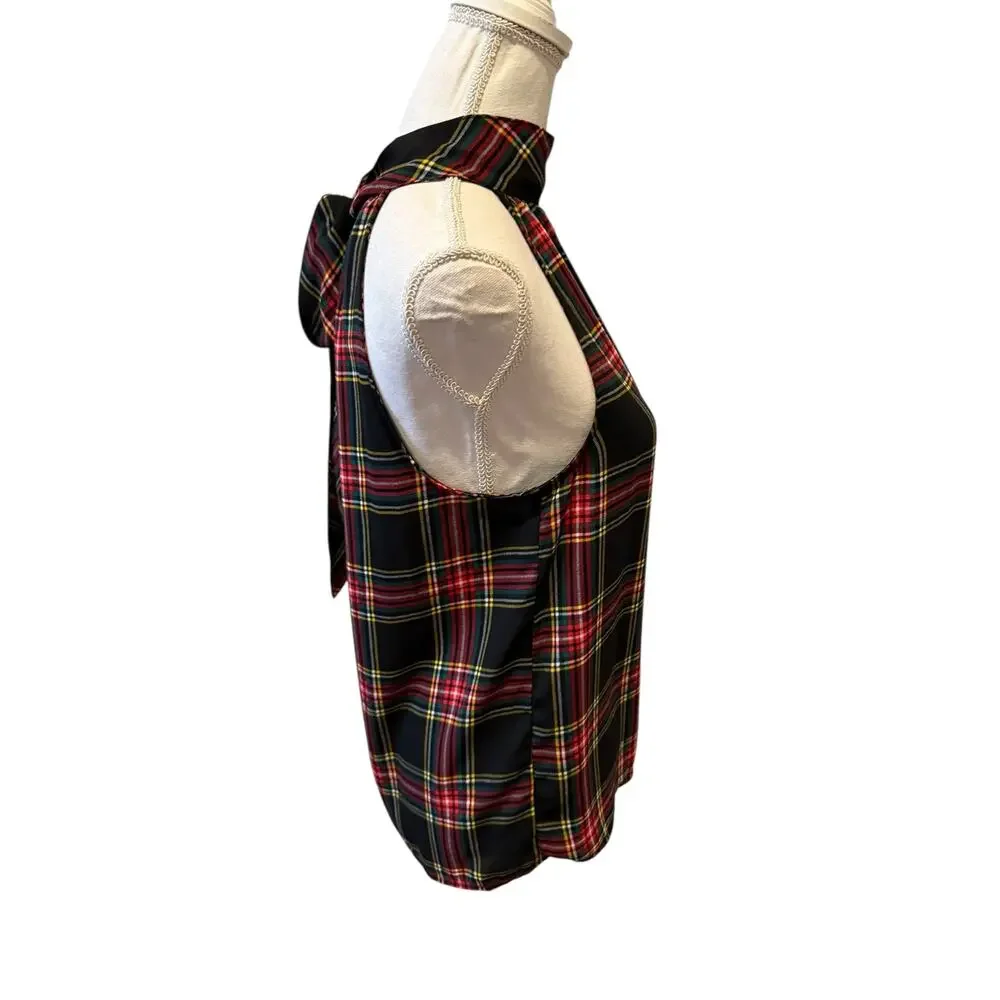 J. Crew High Neck Halter Top Stewart Chiffon Plaid Print 8